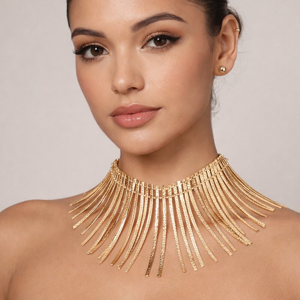 Modern Goddess Metal Bar Fringe Choker
